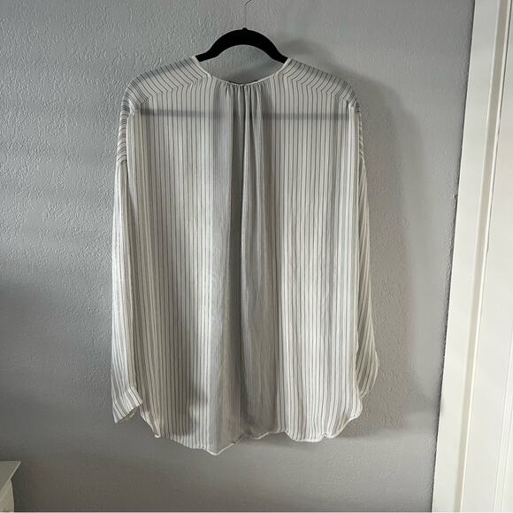 Vince Sheer White Stiped Silk Popover Blouse - Picture 6 of 9